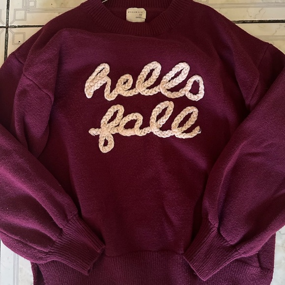 “Hello Fall” Embroidered Sweater. Burgundy color. - Picture 1 of 5